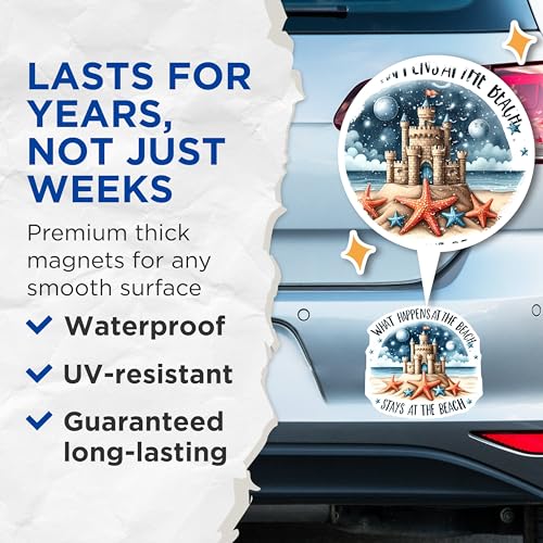 (2 Pack) Beach Fun Magnets Magnets - Sandcastle Magnet - Beach Quote Magnet - 5" On Longest Side - Made in USA - Sticks to Refrigerators & Metal Surfaces - MAG9286