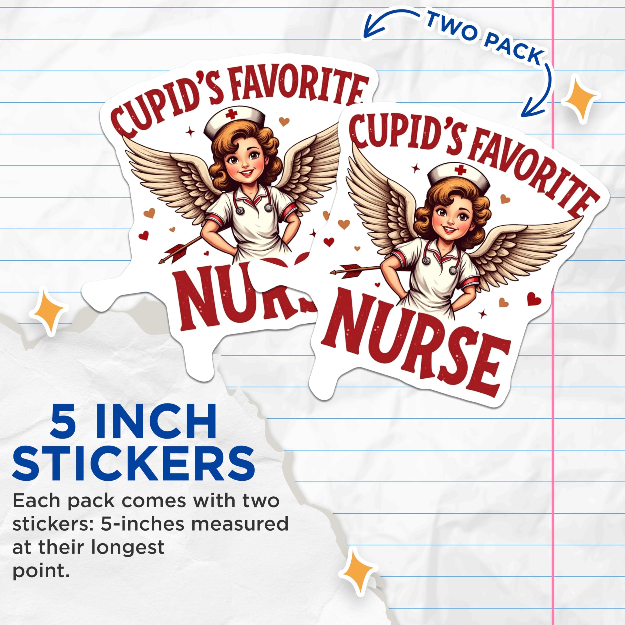 (2 Pack) Cupid's Favorite Nurse Stickers - Nurse Appreciation Stickers - Cute Nurse Stickers for Laptops and Water Bottles - 5" On Longest Side - Sticks to Smooth Flat Surfaces- Made in USA - BMCS3075