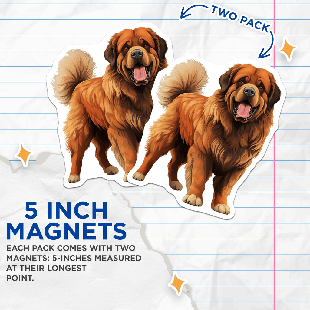 (2 Pack) Tibetan Mastiff Magnets - Loyal Companion Canine Art - Dog Lover Home Decor - 5 Inches On Longest Side - Thick Durable Magnet - Made in USA - MAG25923