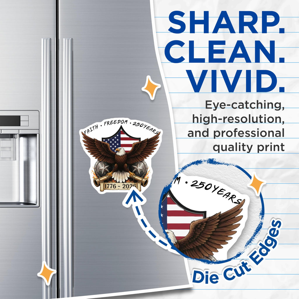 (2 Pack) Patriotic Eagle Magnets - American Flag Decor - 250 Year Anniversary Freedom - 5 Inches On Longest Side - Thick Durable Magnet - Made in USA - MAG30801