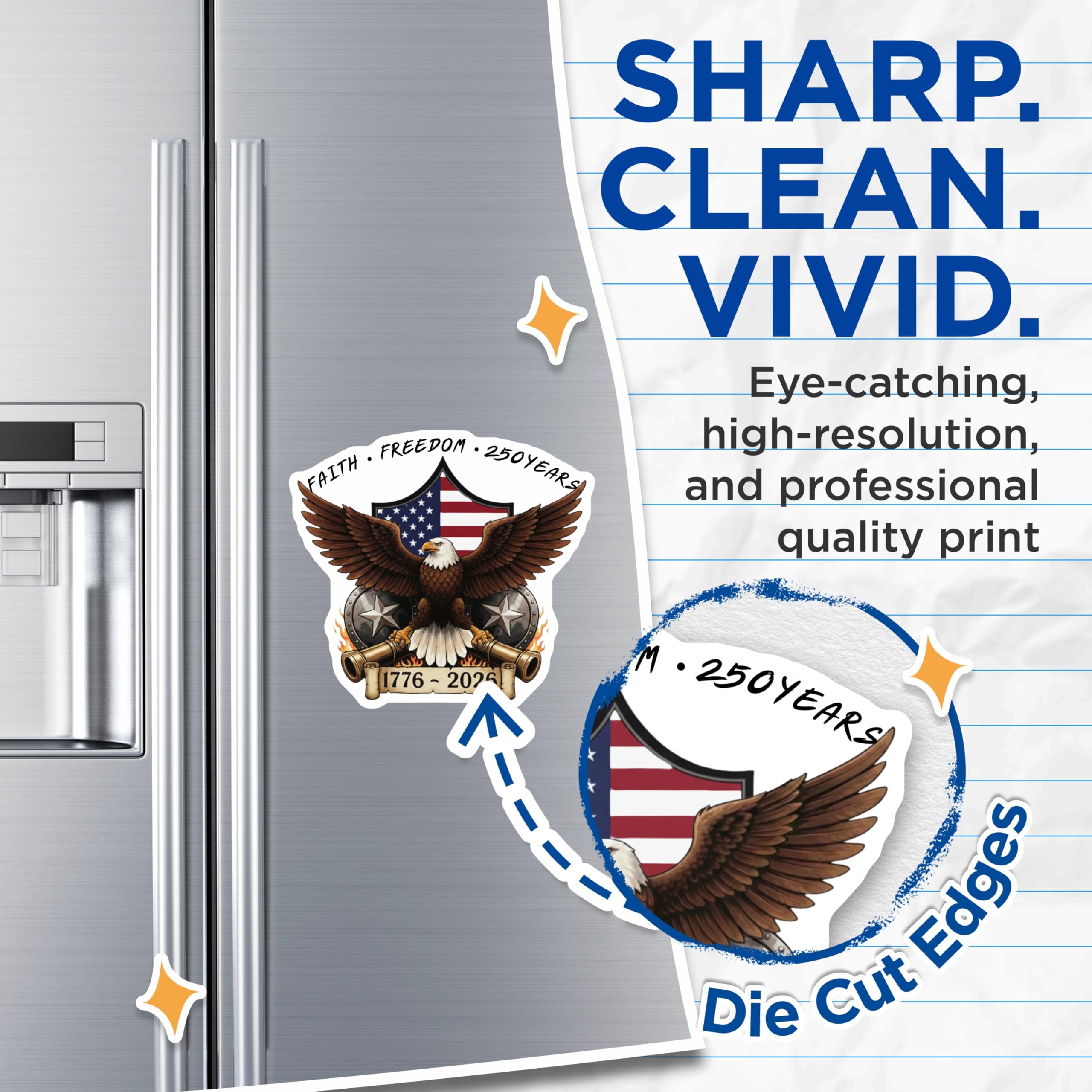 (2 Pack) Patriotic Eagle Magnets - American Flag Decor - 250 Year Anniversary Freedom - 5 Inches On Longest Side - Thick Durable Magnet - Made in USA - MAG30801