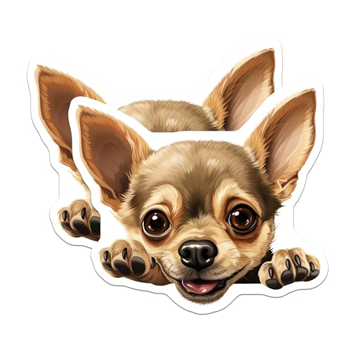 (2 Pack) Cute Dog Stickers - Adorable Chihuahua Sticker - Puppy Illustration Decal - 5" On Longest Side - Sticks to Smooth Flat Surfaces - Made in USA - BMCS9929