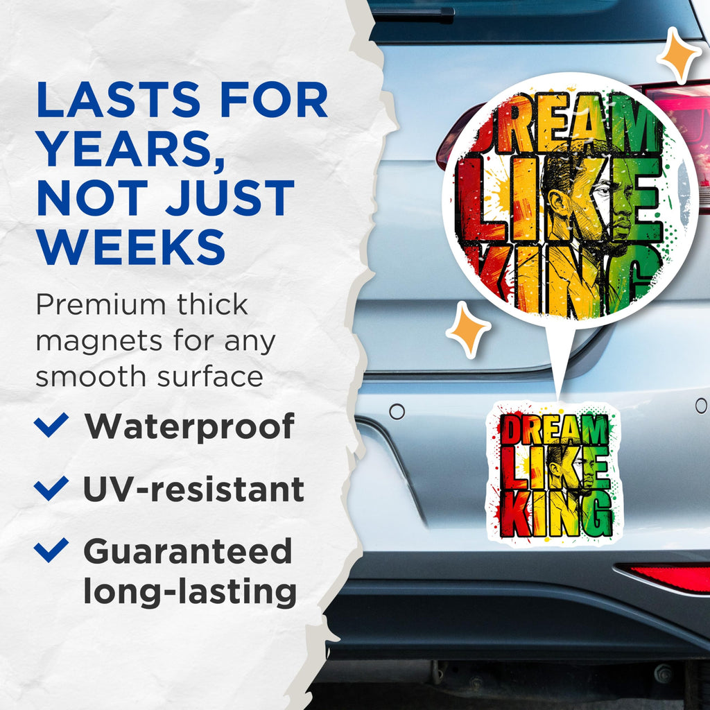 (2 Pack) Dream Like King Magnets - MLK Inspirational Civil Rights Decor - Black History Month Activism Statement - 5 Inches On Longest Side - Thick Durable Magnet - Made in USA - MAG29712