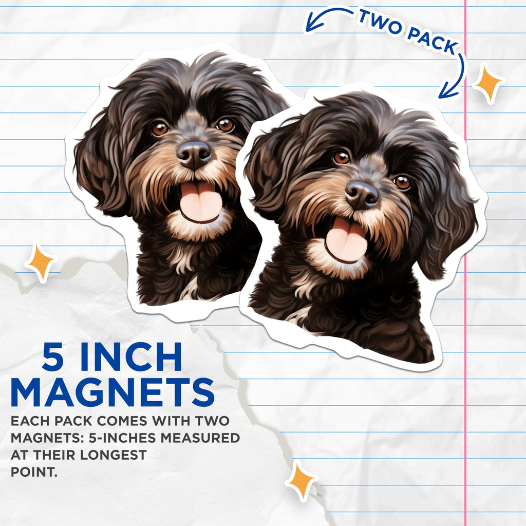 (2 Pack) Happy Doodle Dog Magnets - Fluffy Dog Face Art - Pet Lover Refrigerator Decor - 5 Inches On Longest Side - Thick Durable Magnet - Made in USA - MAG29063