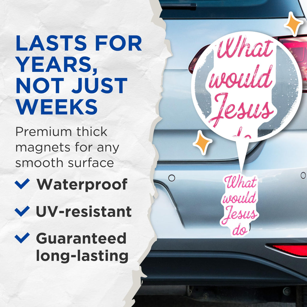 (2 Pack) What Would Jesus Do Magnets - Christian Faith Decor - Inspirational Religious Reminder for Home or Office - 5 Inches On Longest Side - Thick Durable Magnet - Made in USA - MAG26732