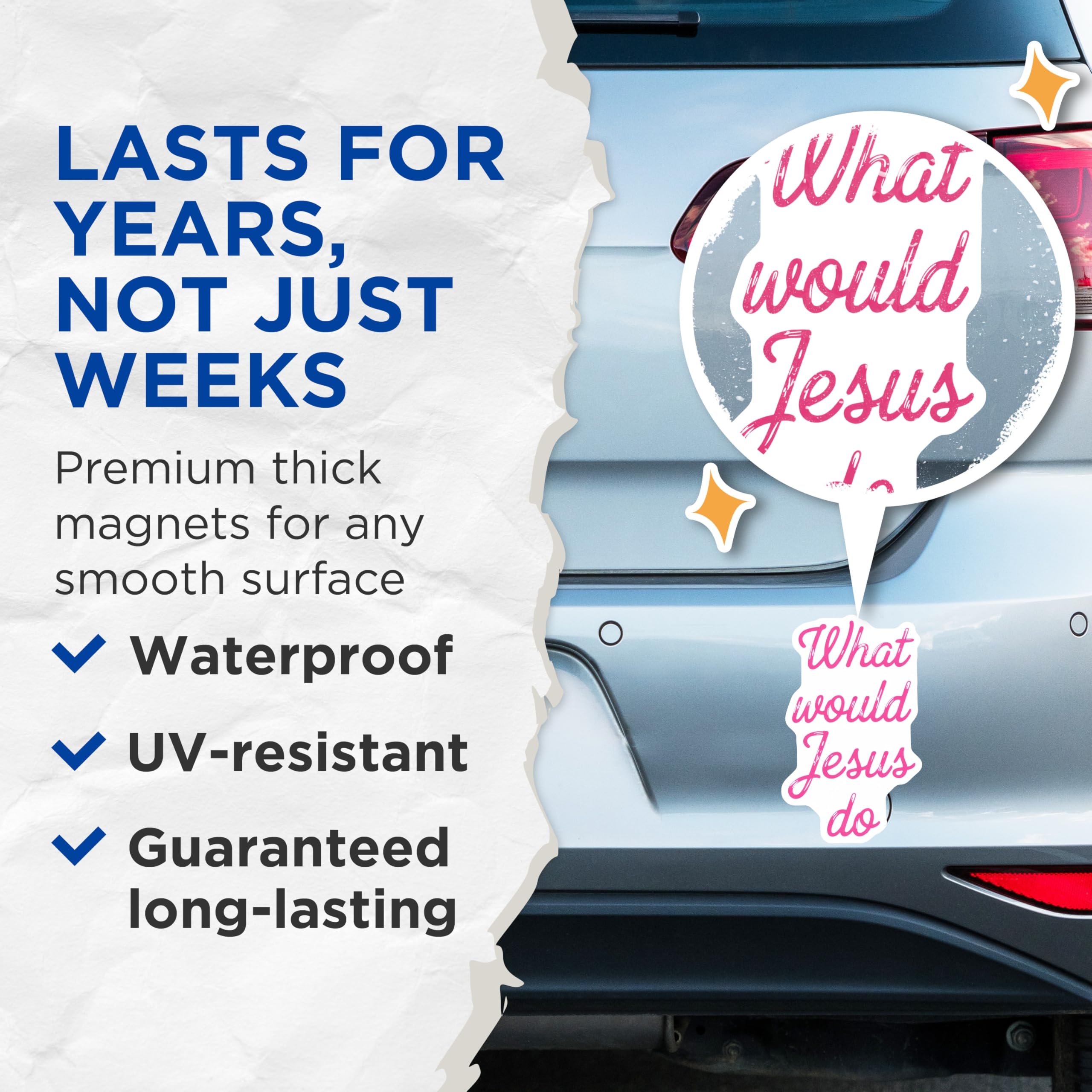 (2 Pack) What Would Jesus Do Magnets - Christian Faith Decor - Inspirational Religious Reminder for Home or Office - 5 Inches On Longest Side - Thick Durable Magnet - Made in USA - MAG26732