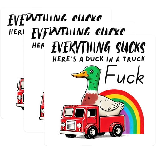 (3 Pack) Duck in Truck Decals - Everything Sucks Meme - Laptop Decal - 3 Inches On Longest Side - Easy Peel & Apply - Made in USA - 3MCS4390