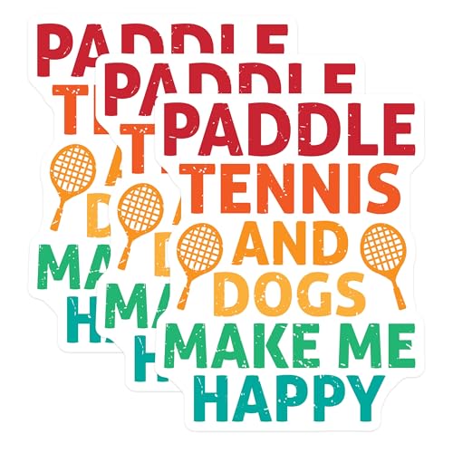 (3 Pack) Paddle Tennis Decals - Dog Lover - Happy Decals - 3 Inches On Longest Side - Easy Peel & Apply - Made in USA - 3MCS4013