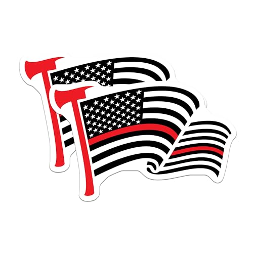 (2 Pack) American Flag Stickers - Firefighter Axe Decal - Red Line Hero Vinyl - 5" On Longest Side - Sticks to Smooth Flat Surfaces - Made in USA - BMCS6075