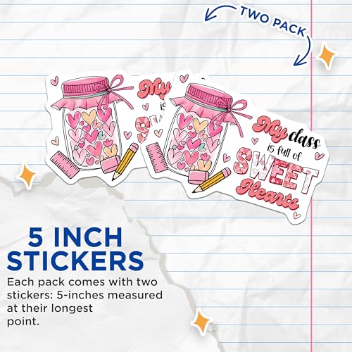 (2 Pack) My Class is Full of Sweet Hearts Stickers - Teacher Appreciation - Classroom Decor - 5" On Longest Side - Sticks to Smooth Flat Surfaces - Made in USA - BMCS7642