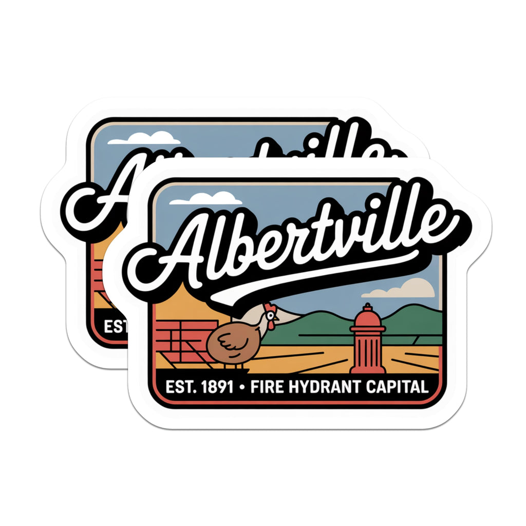 (2 Pack) Albertville Magnets - Fire Hydrant Capital - Chicken Town Theme - 5" On Longest Side - Premium Magnet - for Cars, Refrigerators, Toolboxes, Lockers - Made in USA - MAG18848