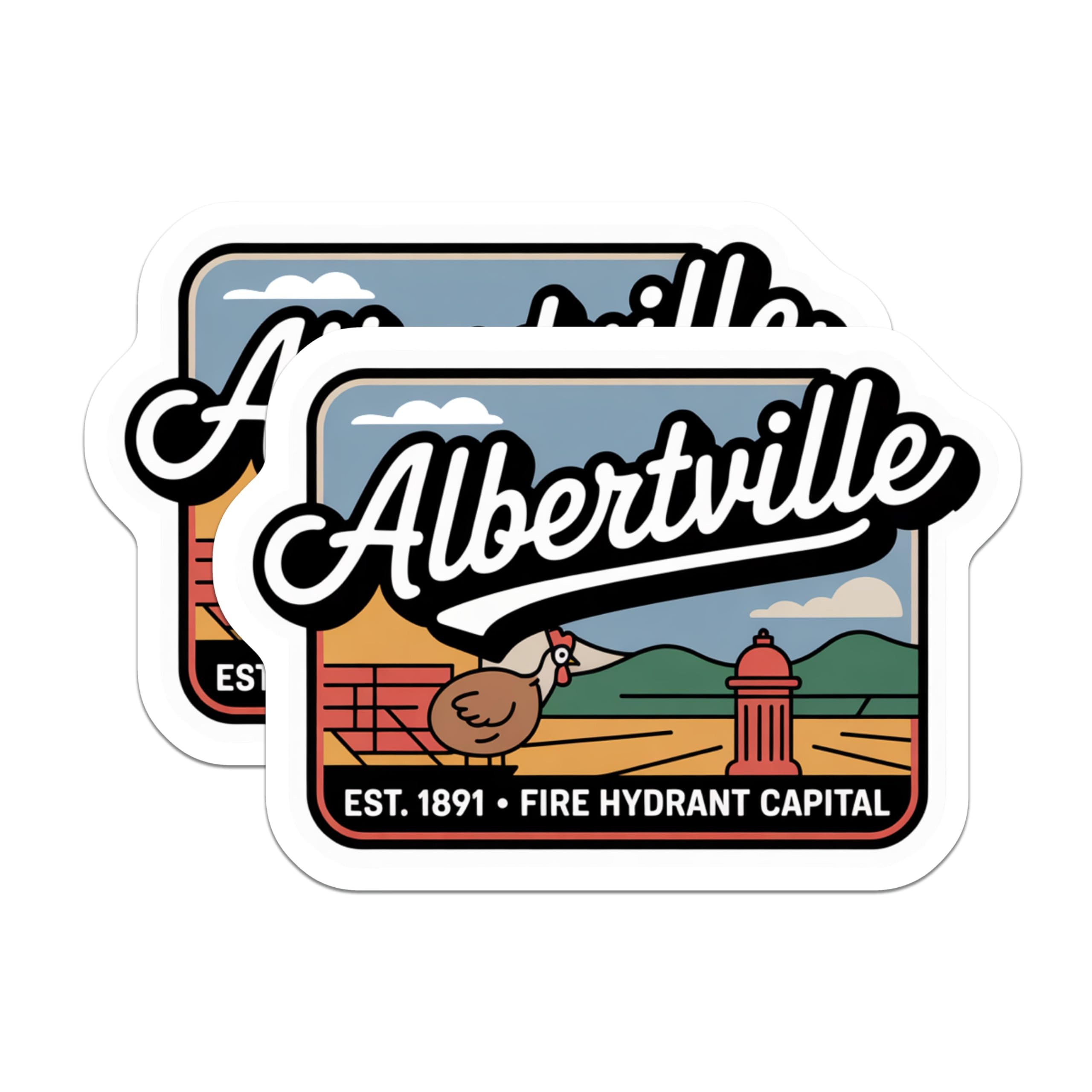 (2 Pack) Albertville Magnets - Fire Hydrant Capital - Chicken Town Theme - 5" On Longest Side - Premium Magnet - for Cars, Refrigerators, Toolboxes, Lockers - Made in USA - MAG18848