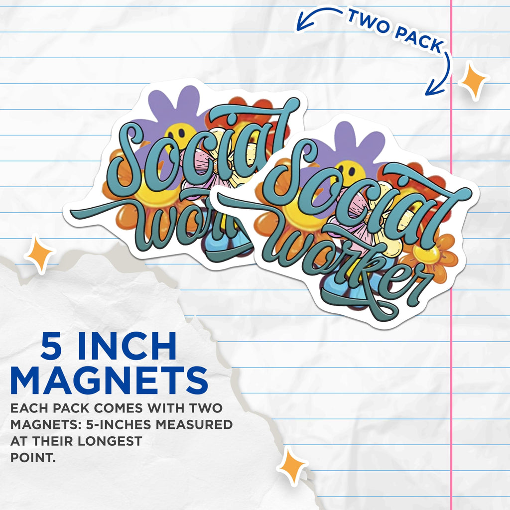 (2 Pack) Social Worker Magnets - Floral Design - Appreciation Fridge Decors - 5" On Longest Side - Premium Magnet - for Cars, Refrigerators, Toolboxes, Lockers - Made in USA - MAG14150