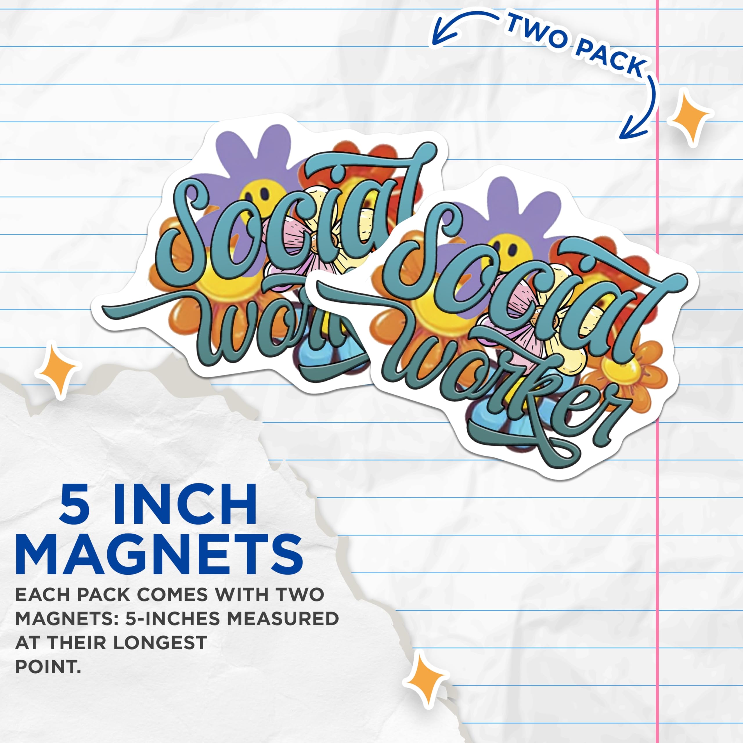 (2 Pack) Social Worker Magnets - Floral Design - Appreciation Fridge Decors - 5" On Longest Side - Premium Magnet - for Cars, Refrigerators, Toolboxes, Lockers - Made in USA - MAG14150