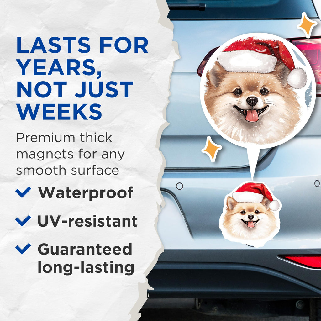 (2 Pack) Pomeranian Christmas Magnets - Santa Hat Dog - Holiday Pet Decor - 5 Inches On Longest Side - Thick Durable Magnet - Made in USA - MAG25644