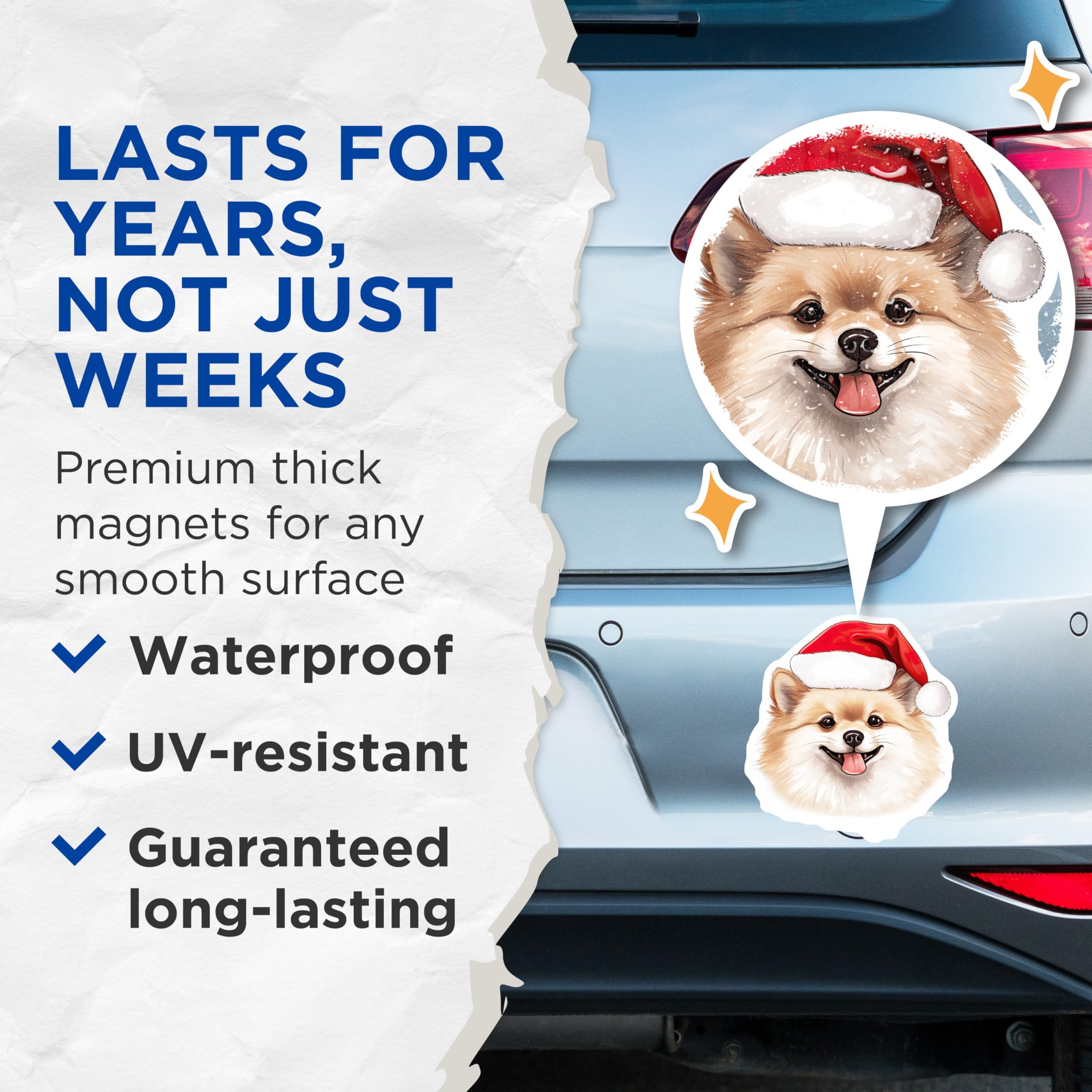 (2 Pack) Pomeranian Christmas Magnets - Santa Hat Dog - Holiday Pet Decor - 5 Inches On Longest Side - Thick Durable Magnet - Made in USA - MAG25644