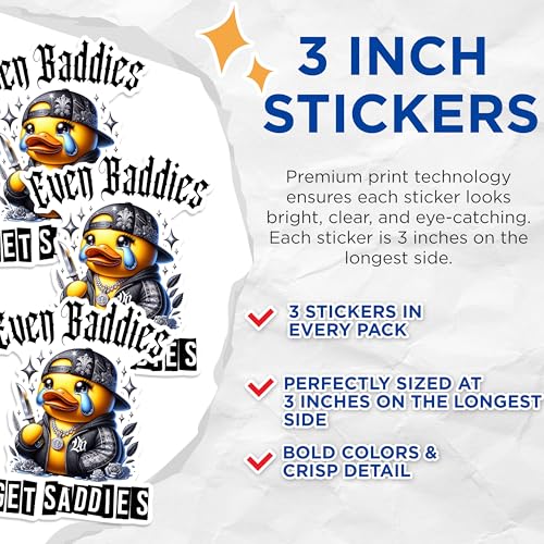 (3 Pack) Crying Duck Decals - Even Baddies Get Saddies - Laptop Decal - 3 Inches On Longest Side - Easy Peel & Apply - Made in USA - 3MCS1337
