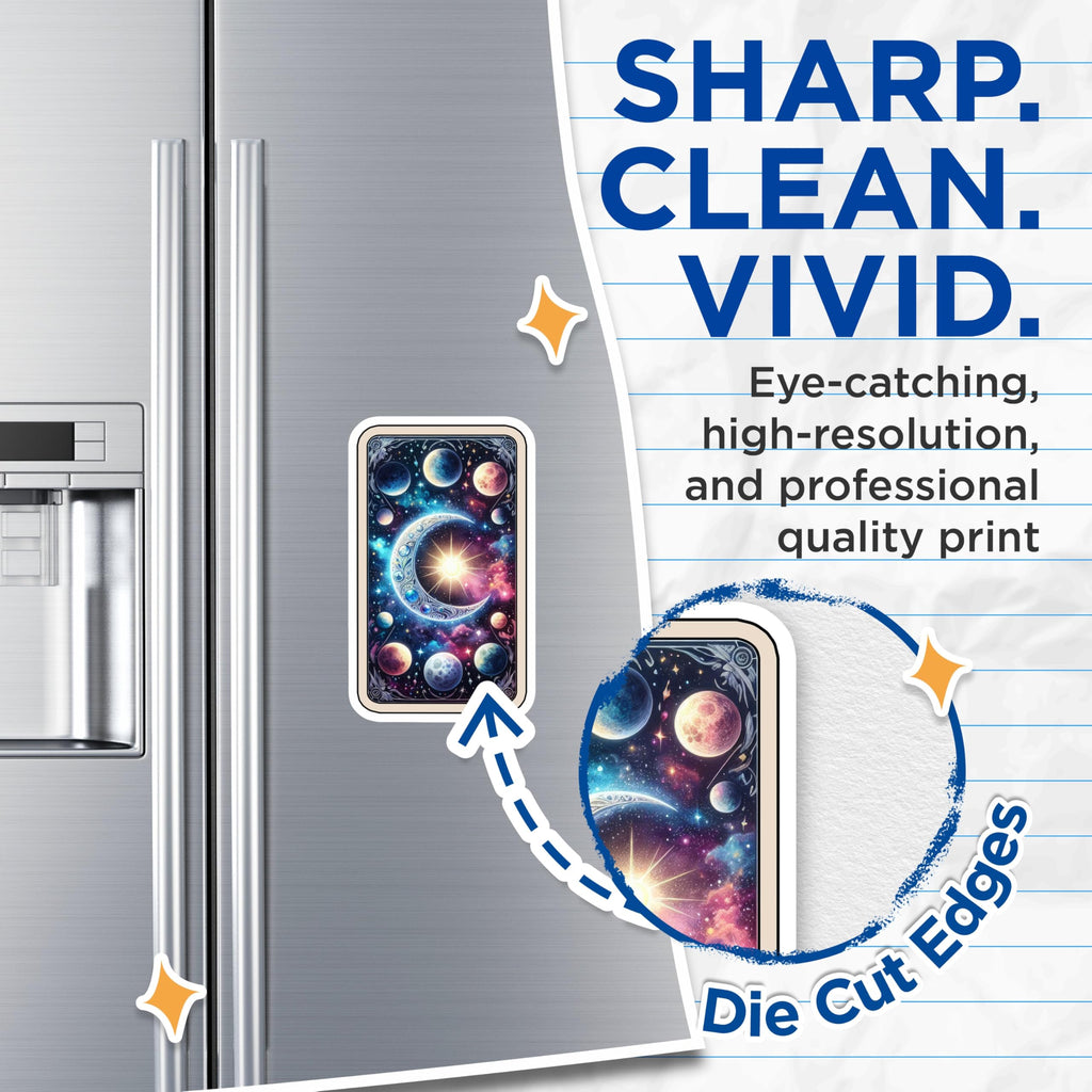 (2 Pack) Celestial Moon Magnets - Cosmic Planets Galaxy Decor - Mystical Space Fridge Accessories - 5 Inches On Longest Side - Thick Durable Magnet - Made in USA - MAG21133
