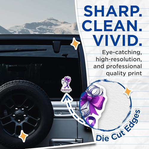 (2 Pack) Alzheimer's Awareness Stickers - Purple Ribbon Design - Awareness Campaign Stickers - 5" On Longest Side - Sticks to Smooth Flat Surfaces - Made in USA - BMCS9796