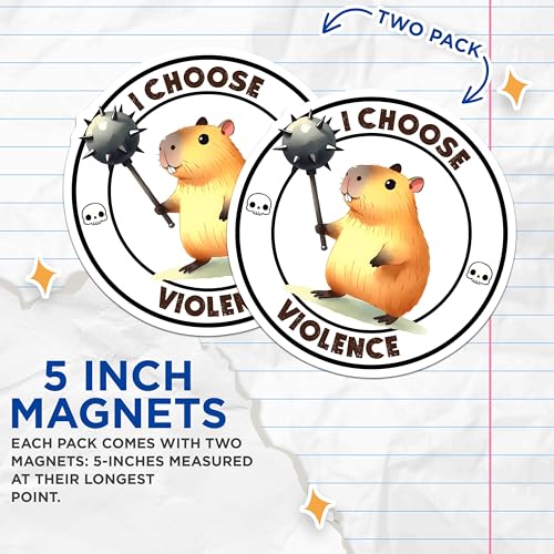 (2 Pack) Capybara Humor Magnets - Funny Animal Magnets - Cute Violence-Themed Magnets - 5" On Longest Side - for Cars, Refrigerators, Toolboxes, Lockers - Made in USA BMCS3256