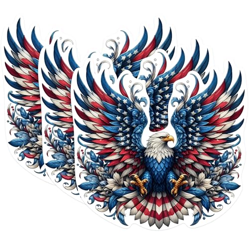 (3 Pack) Patriotic Eagle Decals - American Flag Decal - Laptop Decals - 3 Inches On Longest Side - Easy Peel & Apply - Made in USA - 3MCS0984