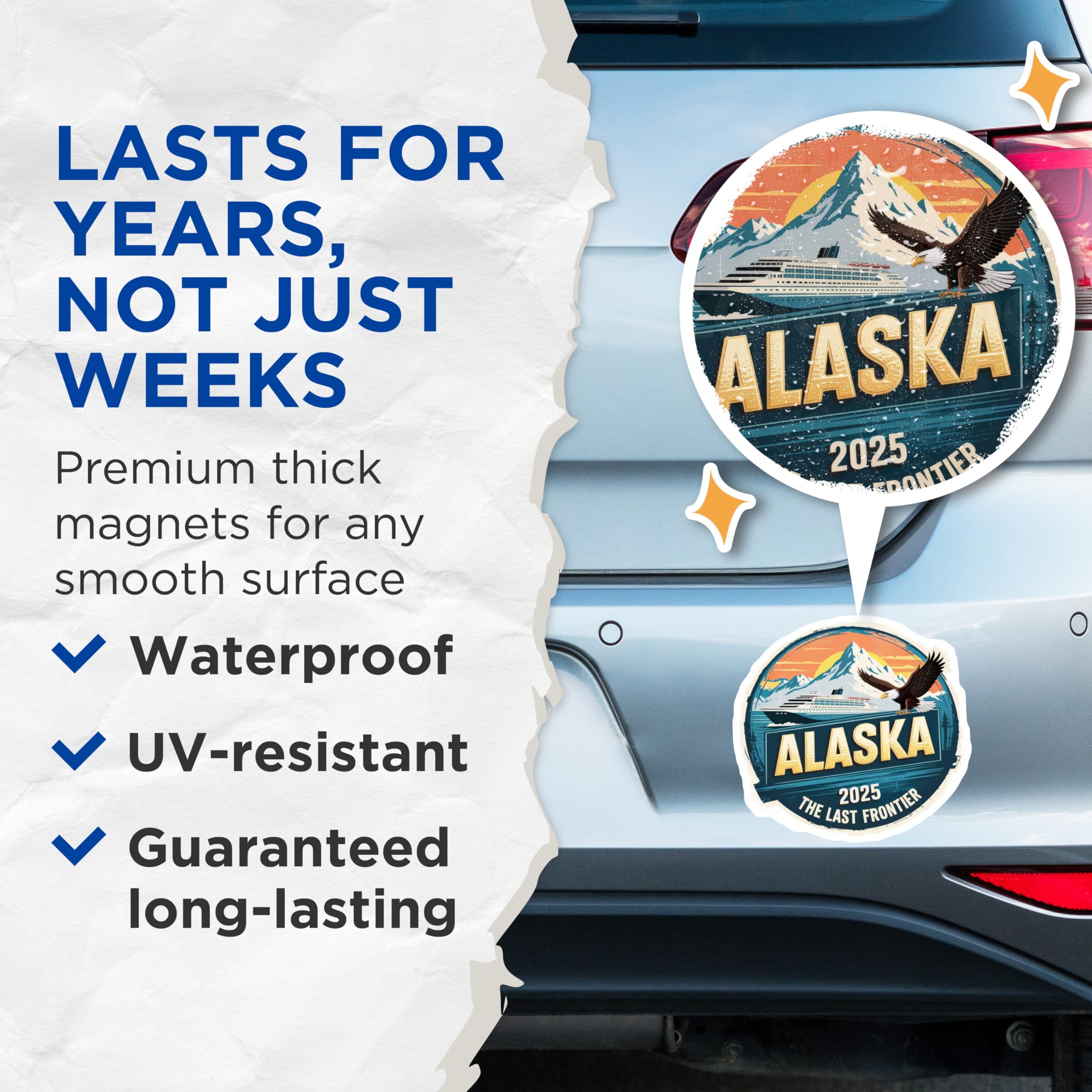 (2 Pack) Alaska Cruise Magnets - Eagle Mountain Scene - 2025 Frontier Decor - 5" On Longest Side - Premium Magnet - for Cars, Refrigerators, Toolboxes, Lockers - Made in USA - MAG17373