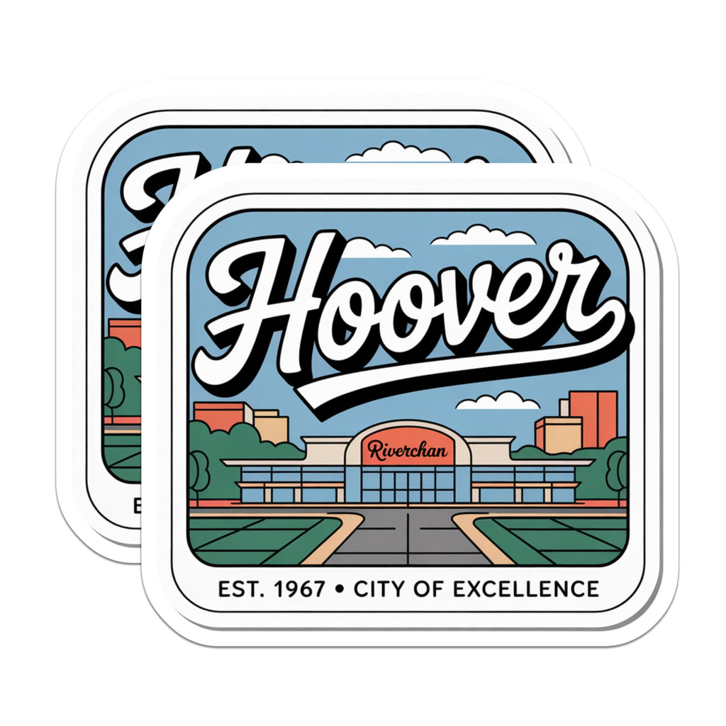 (2 Pack) Hoover Alabama Magnets - Riverchan Cityscape Art - City of Excellence Souvenirs - 5 Inches On Longest Side - Thick Durable Magnet - Made in USA - MAG19240
