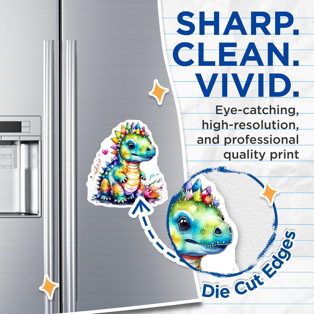 (2 Pack) Rainbow Dinosaur Magnets - Cute Dino Decor - Refrigerator Magnets - 5" On Longest Side - Premium Magnet - for Cars, Refrigerators, Toolboxes, Lockers - Made in USA - MAG15698
