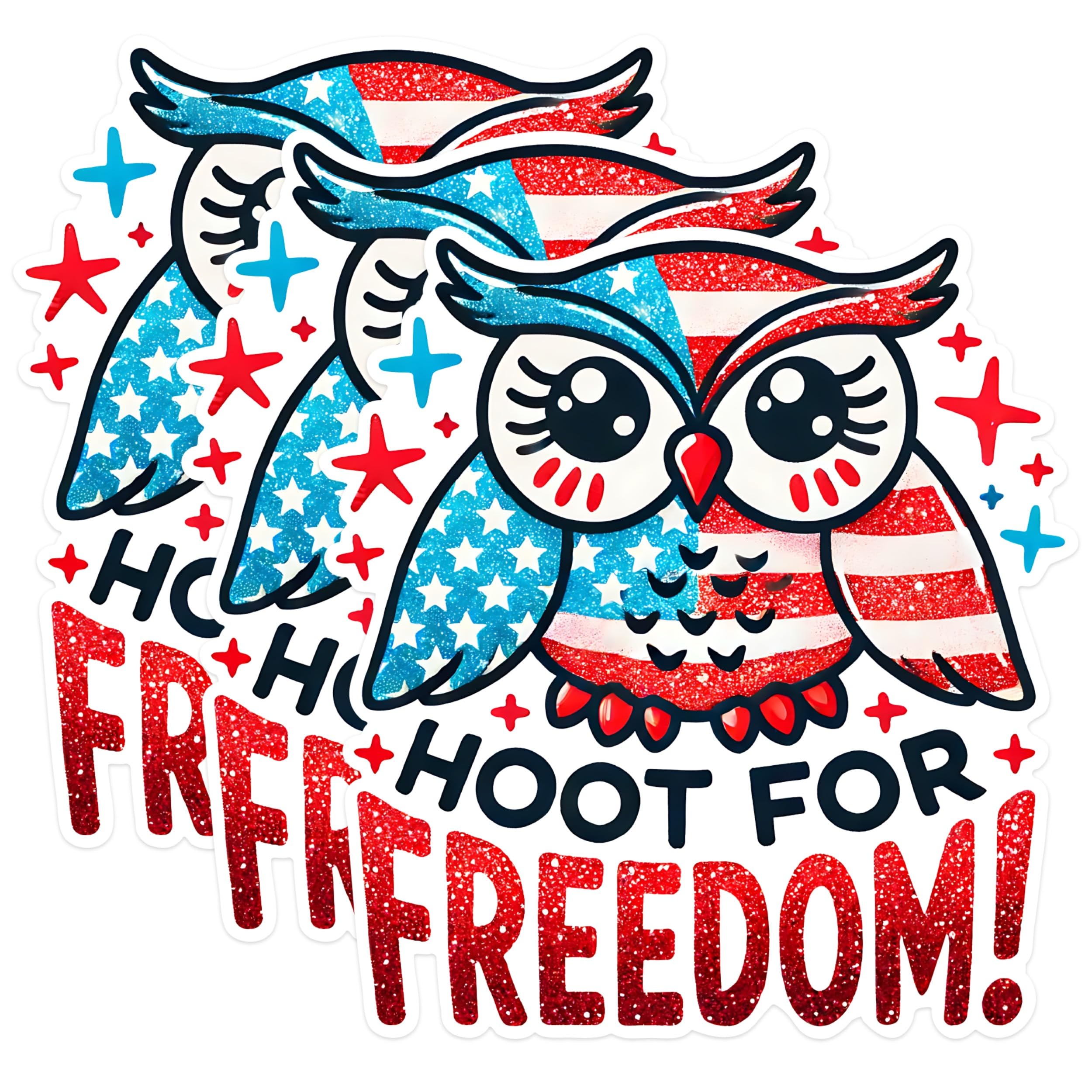 (3 Pack) Patriotic Owl Decals - American Flag - Hoot for Freedom Decal - 3 Inches On Longest Side - Easy Peel & Apply - Made in USA - 3MCS1537