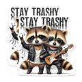 (2 Pack) Stay Trashy Raccoon Stickers - Rock and Roll Stickers - Cute Animal Stickers - 5" On Longest Side - Sticks to Smooth Flat Surfaces - Made in USA - BMCS5328
