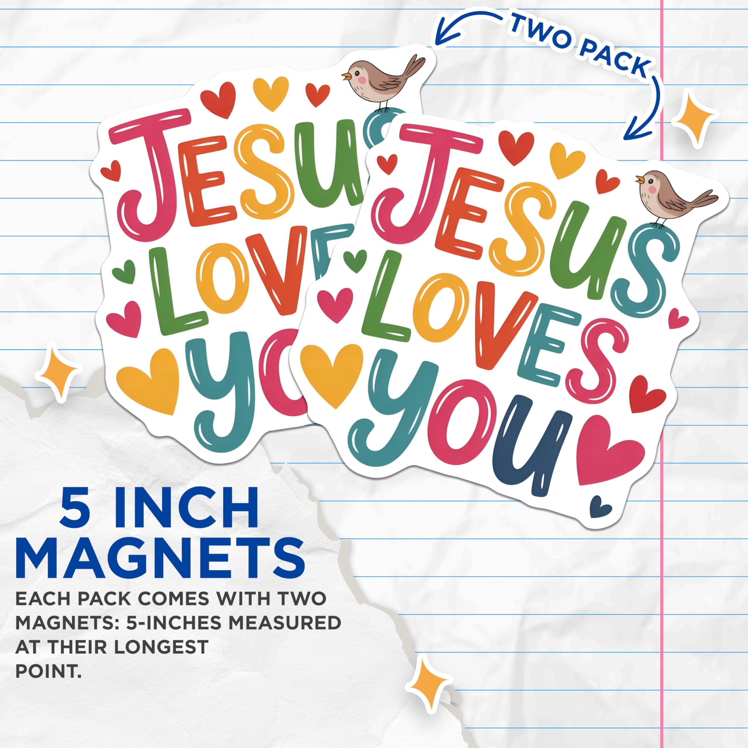 (2 Pack) Jesus Loves You Magnets - Christian Inspirational Decor - Faith Based Kitchen Magnets - 5 Inches On Longest Side - Thick Durable Magnet - Made in USA - MAG22011