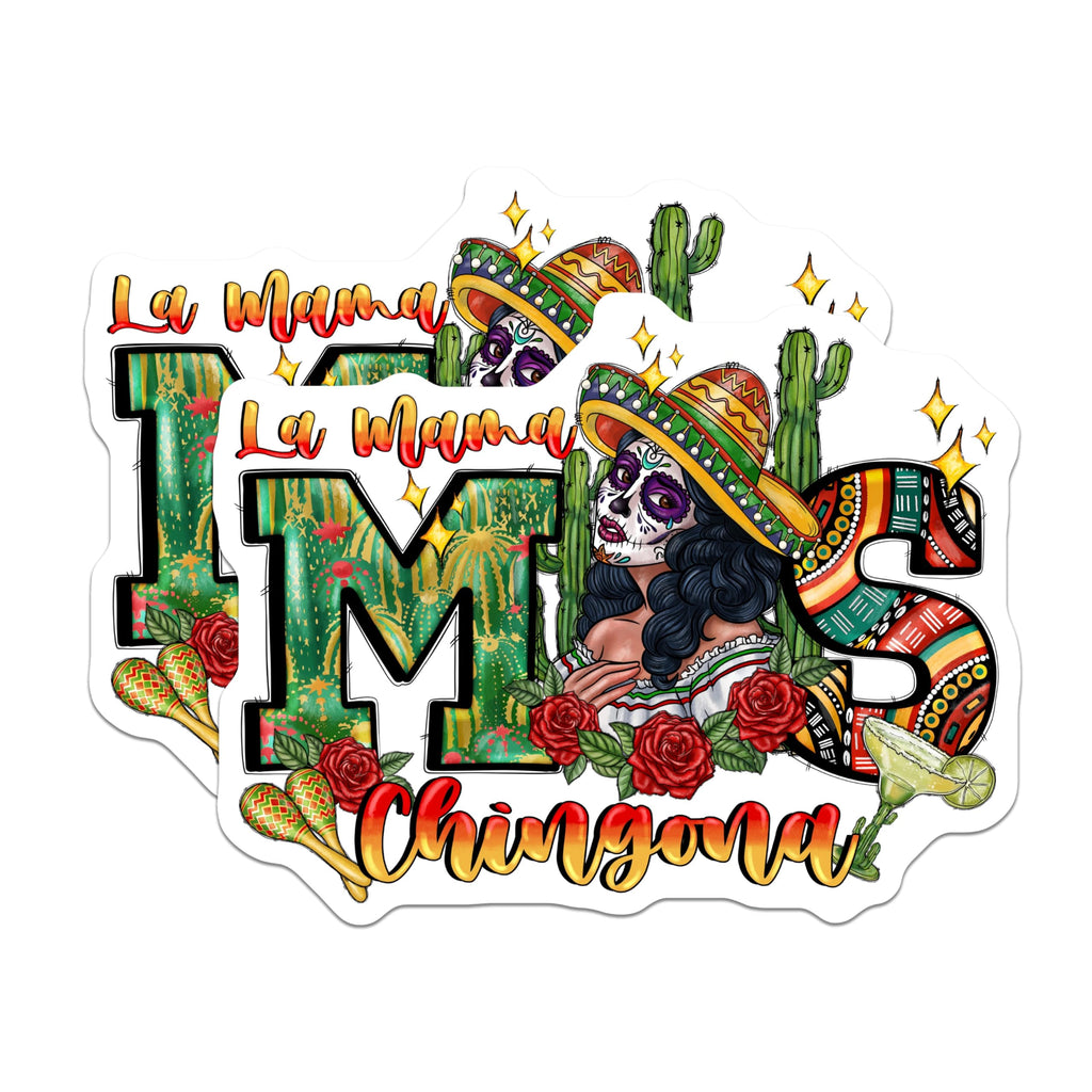 (2 Pack) Mama Chingona Magnets - Sugar Skull Latina Decor - Mexican Mom Day of Dead - 5 Inches On Longest Side - Thick Durable Magnet - Made in USA - MAG25342