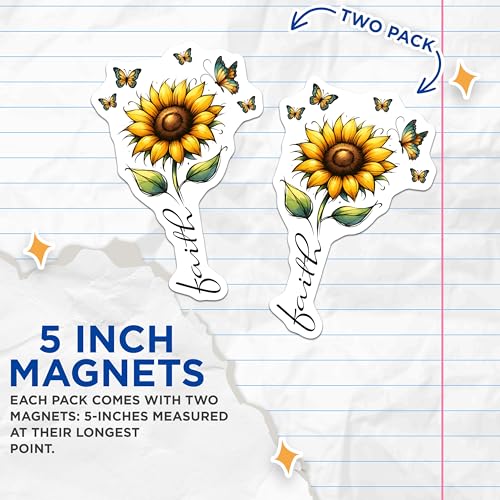 (2 Pack) Sunflower Magnets - Flower Decor for Kitchen - 5" On Longest Side - for Cars, Fridges, Toolboxes - Made in USA - MAG7984