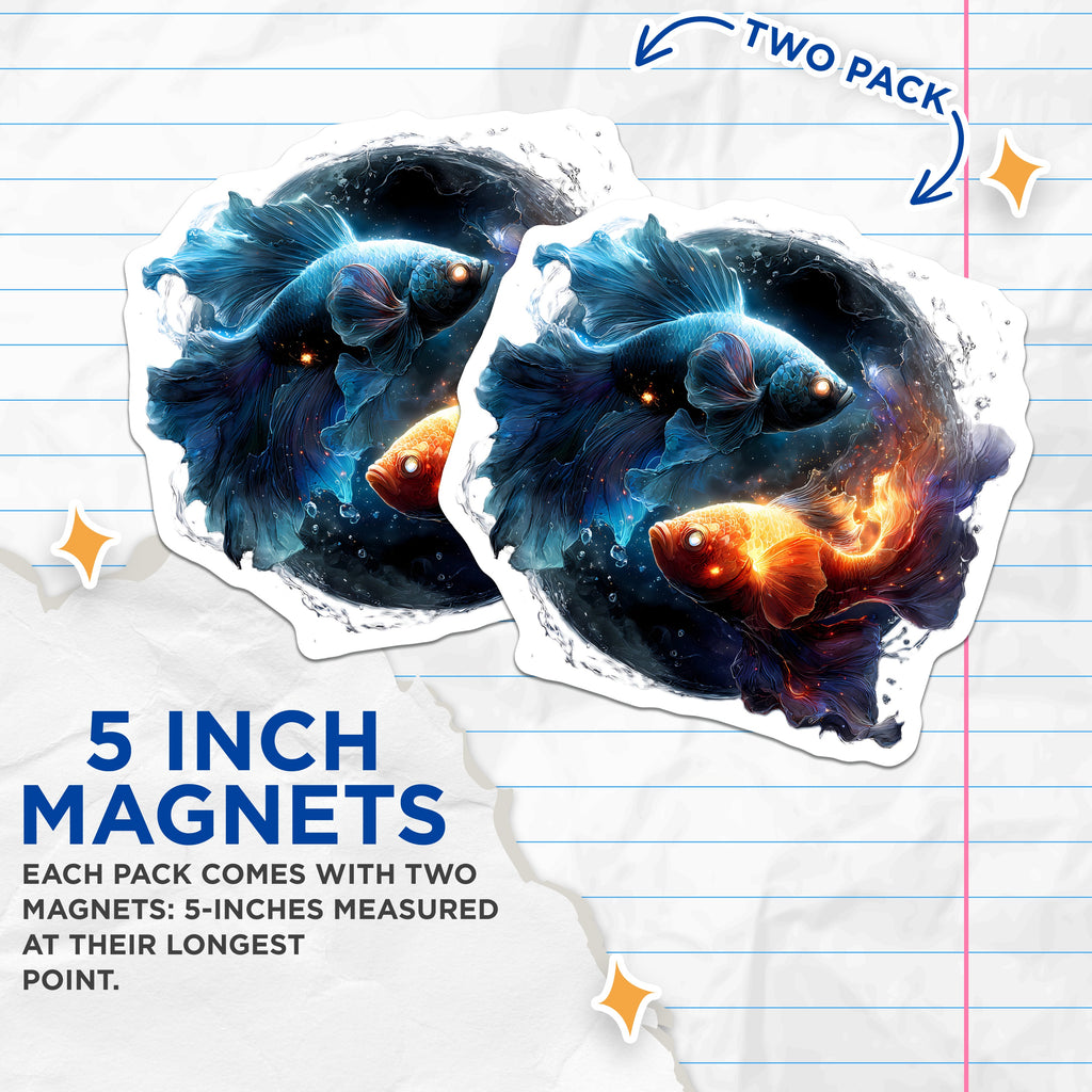 (2 Pack) Cosmic Betta Fish Magnets - Yin Yang Celestial Fridge Decor - Spiritual Balance Art Home Accessory - 5 Inches On Longest Side - Thick Durable Magnet - Made in USA - MAG39874