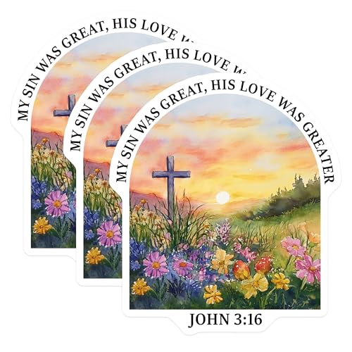 (3 Pack) John 3 16 Decals - Christian Cross - Religious Laptop Decals - 3 Inches On Longest Side - Easy Peel & Apply - Made in USA - 3MCS8329