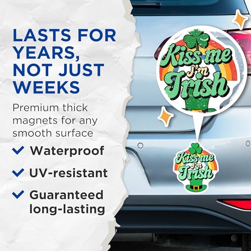 (2 Pack) Kiss Me I'm Irish Magnets - St Patrick's Day Rainbow - Shamrock Hat ation - 5" On Longest Side - for Cars, Fridges, Toolboxes - Made in USA - MAG3921