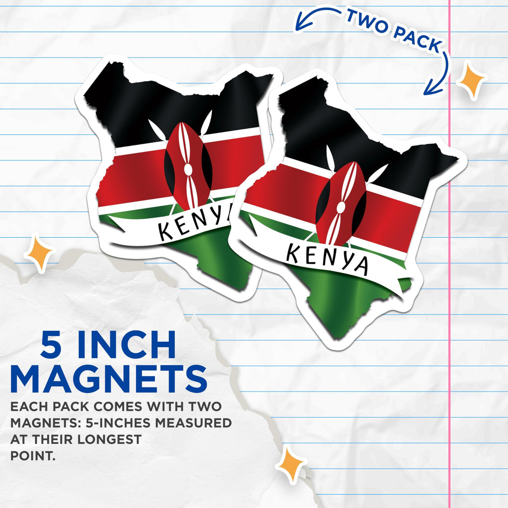 (2 Pack) Kenya Flag Magnets - African Country - Travel Souvenir Decor - 5" On Longest Side - Premium Magnet - for Cars, Refrigerators, Toolboxes, Lockers - Made in USA - MAG18718