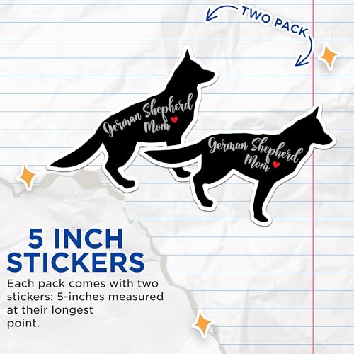 (2 Packs) German Shepherd Stickers - German Shepherd Dog Breed Decals - 5 Inches On Longest Side - Premium Vinyl Decal - Sticks to Any Smooth Flat Surface - Made in USA - BMCS2474