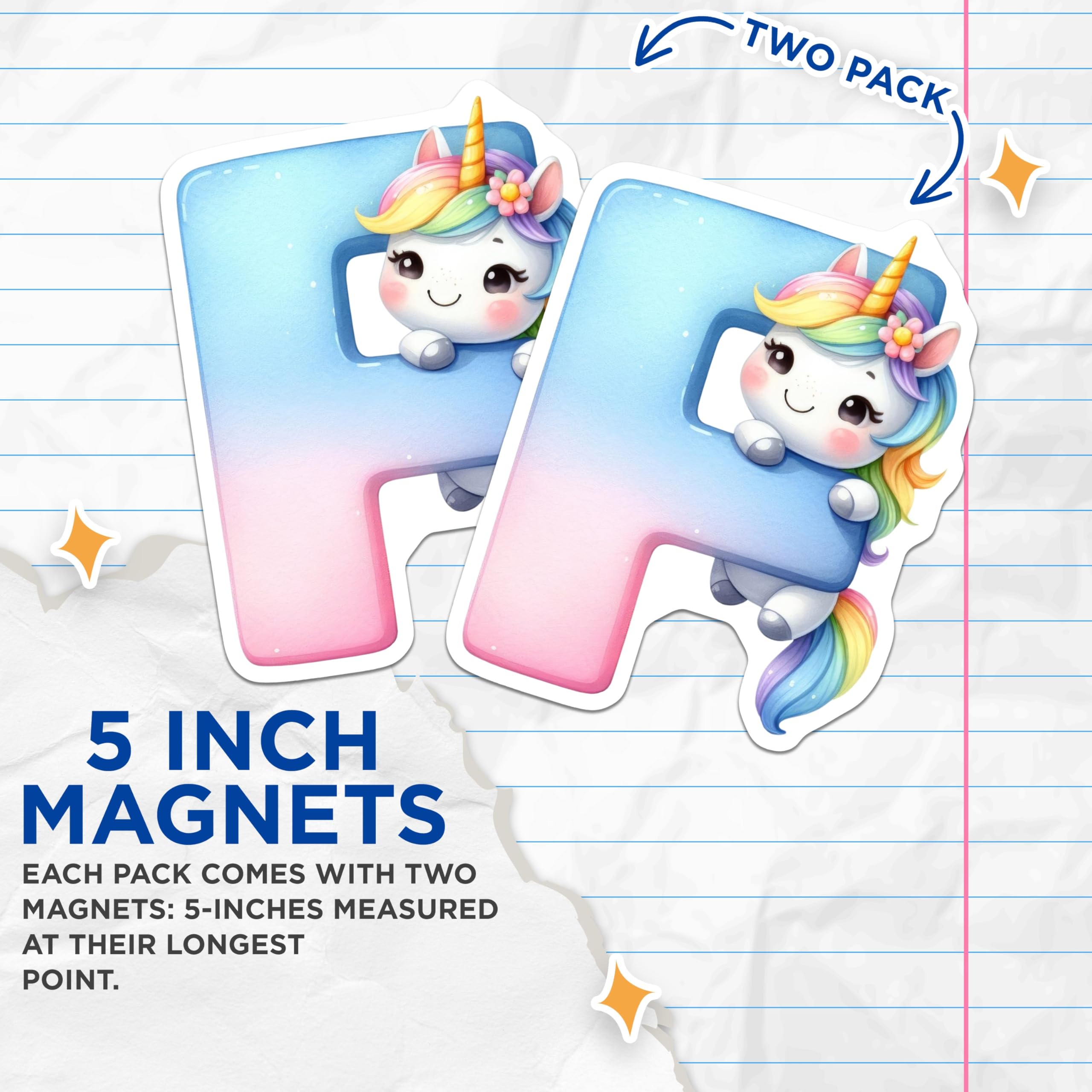 (2 Pack) Unicorn Letter P Magnets - Alphabet Initial Decor - Rainbow Pony Fridge Magnets - 5" On Longest Side - Premium Magnet - for Cars, Refrigerators, Toolboxes, Lockers - Made in USA - MAG16166