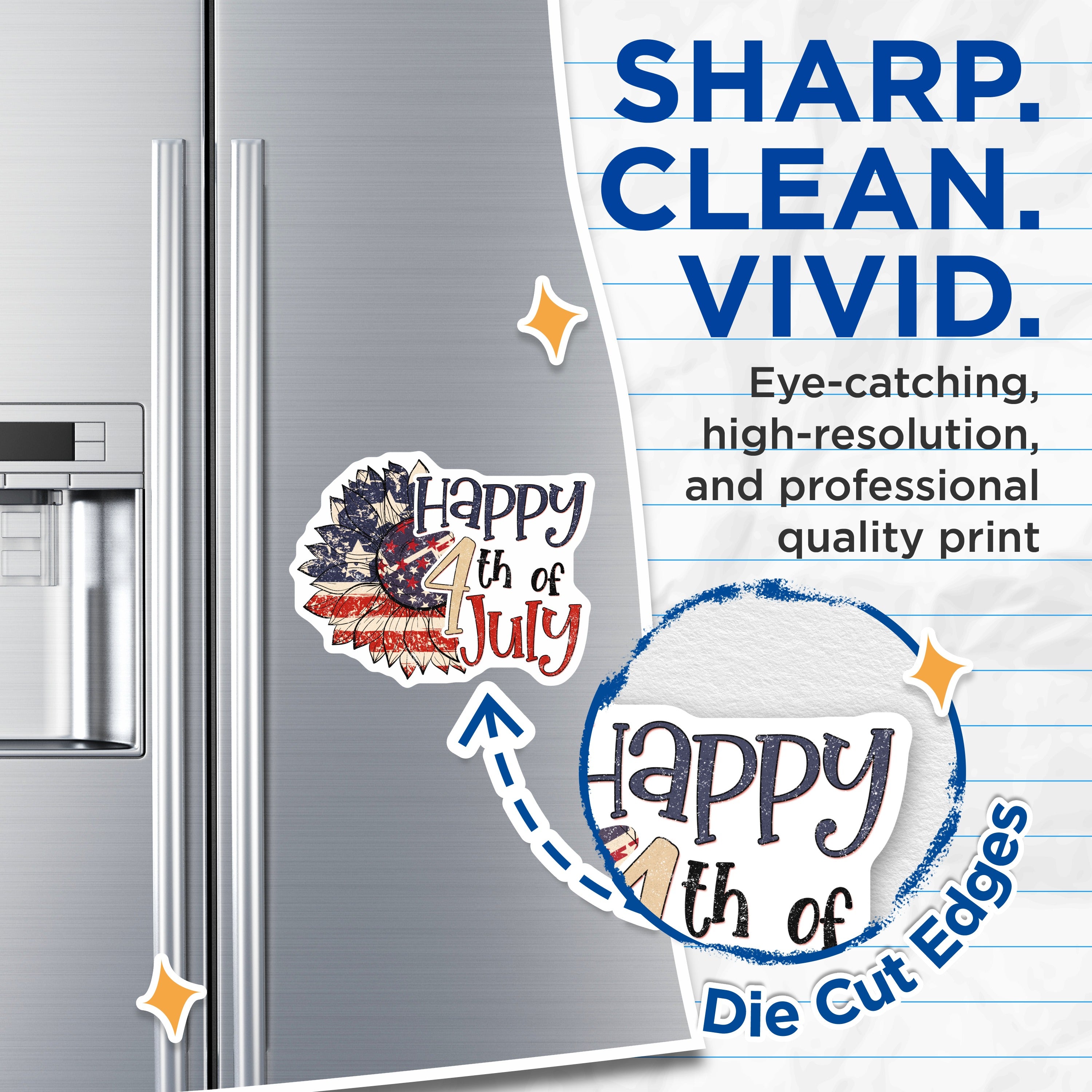 (2 Pack) Happy 4th of July Magnets - Patriotic Sunflower - Americana Decor - Summer Holiday Kitchen Fridge - 5 Inches On Longest Side - Thick Durable Magnet - Made in USA - MAG38982