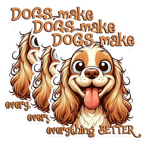 (3 Pack) Cavalier Spaniel Decals - Happy Dog Saying - Dogs Make Everything Better - 3 Inches On Longest Side - Easy Peel & Apply - Made in USA - 3MCS1270