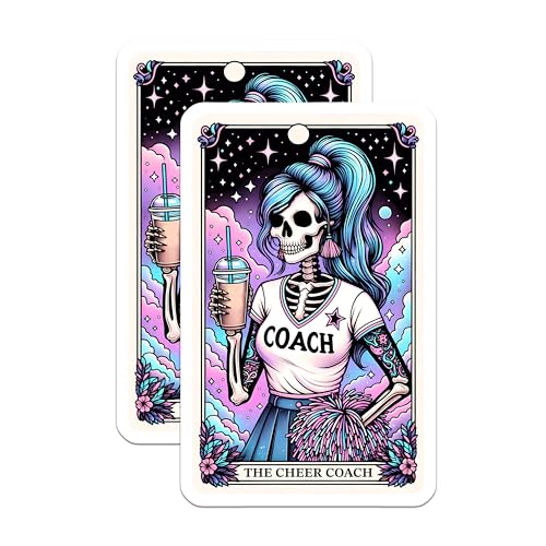 (2 Pack) Cheer Coach Skeleton Stickers - Funny Cheerleader Sticker - Halloween Cheer Coach Decal - 5" On Longest Side - Sticks to Smooth Flat Surfaces - Made in USA - BMCS4809