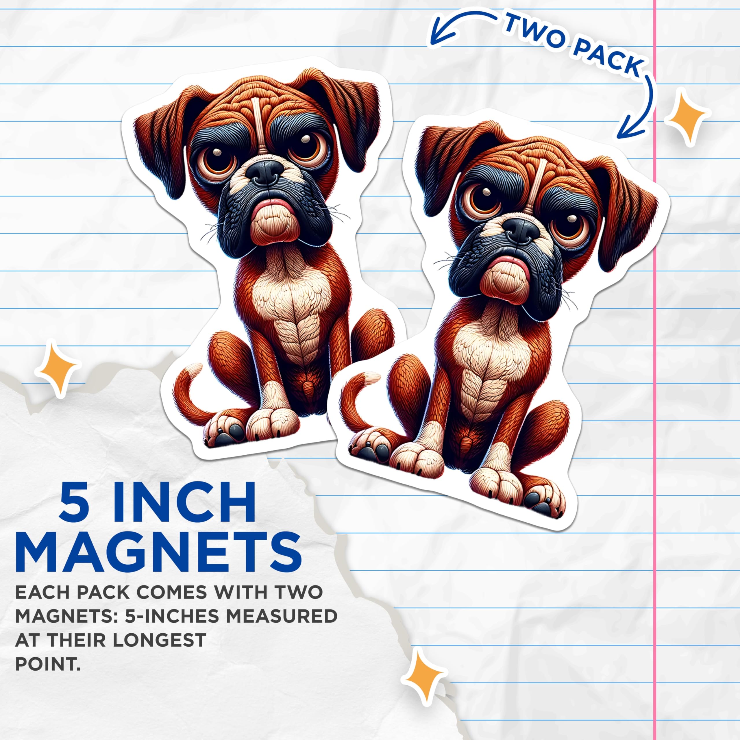 (2 Pack) Boxer Dog Magnets - Cute Dog Breed - Fridge Decor - 5" On Longest Side - Premium Magnet - for Cars, Refrigerators, Toolboxes, Lockers - Made in USA - MAG15133