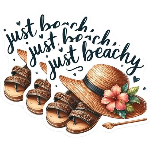 (3 Pack) Just Beachy Decals - Summer Hat Decals - Beach Sandals - 3 Inches On Longest Side - Easy Peel & Apply - Made in USA - 3MCS8039