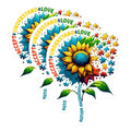 (3 Pack) Autism Awareness Decals - Sunflower Puzzle Piece - Accept Understand Love - 3 Inches On Longest Side - Easy Peel & Apply - Made in USA - 3MCS2350
