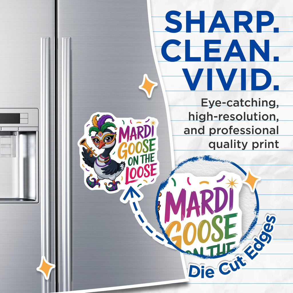 (2 Pack) Mardi Goose On The Loose Magnets - Mardi Gras Decor - Festive Animal Art - 5 Inches On Longest Side - Thick Durable Magnet - Made in USA - MAG20415