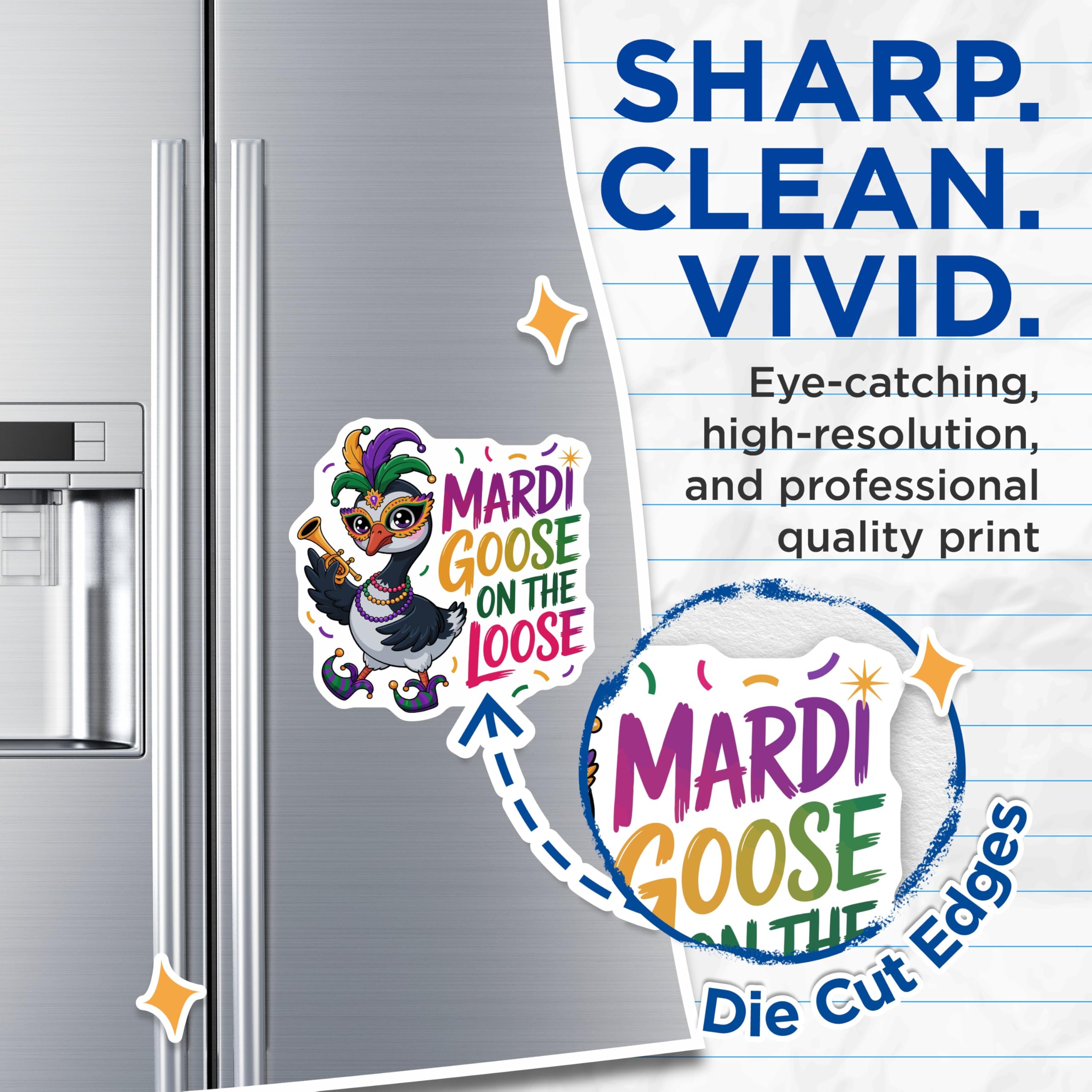 (2 Pack) Mardi Goose On The Loose Magnets - Mardi Gras Decor - Festive Animal Art - 5 Inches On Longest Side - Thick Durable Magnet - Made in USA - MAG20415