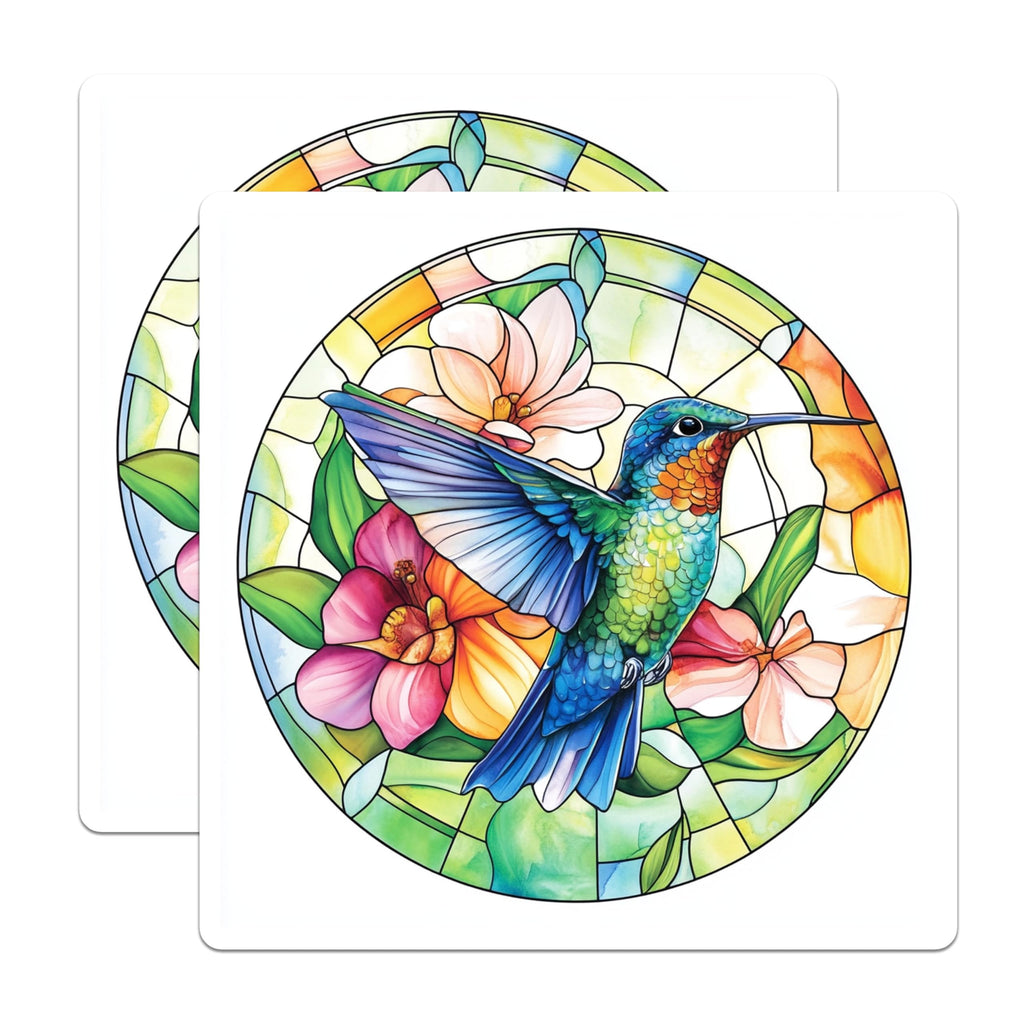 (2 Pack) Hummingbird Stained Glass Magnets - Vibrant Bird Art - Floral Kitchen Decor for Mom - 5 Inches On Longest Side - Thick Durable Magnet - Made in USA - MAG27229