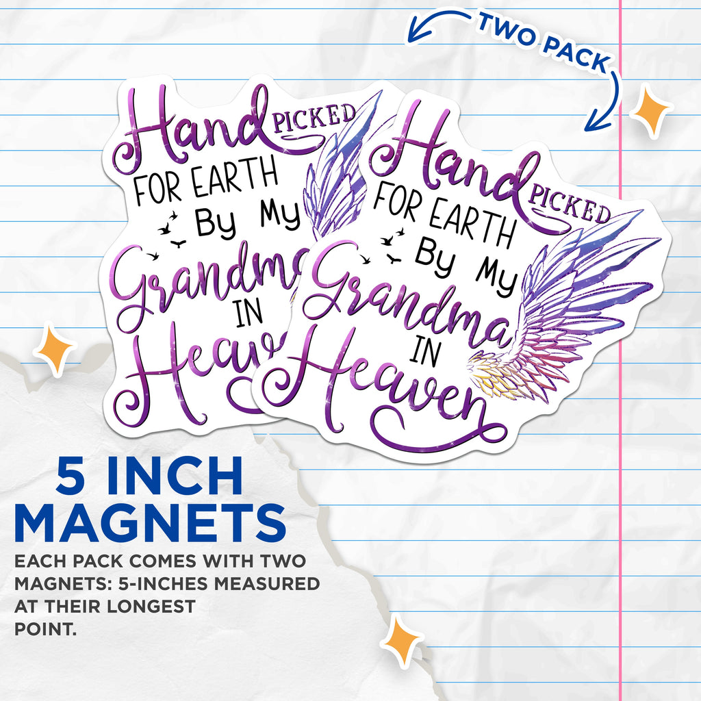 (2 Pack) Grandma in Heaven Magnets - Memorial Remembrance Decor - Angel Grandparent Memory - 5 Inches On Longest Side - Thick Durable Magnet - Made in USA - MAG37400