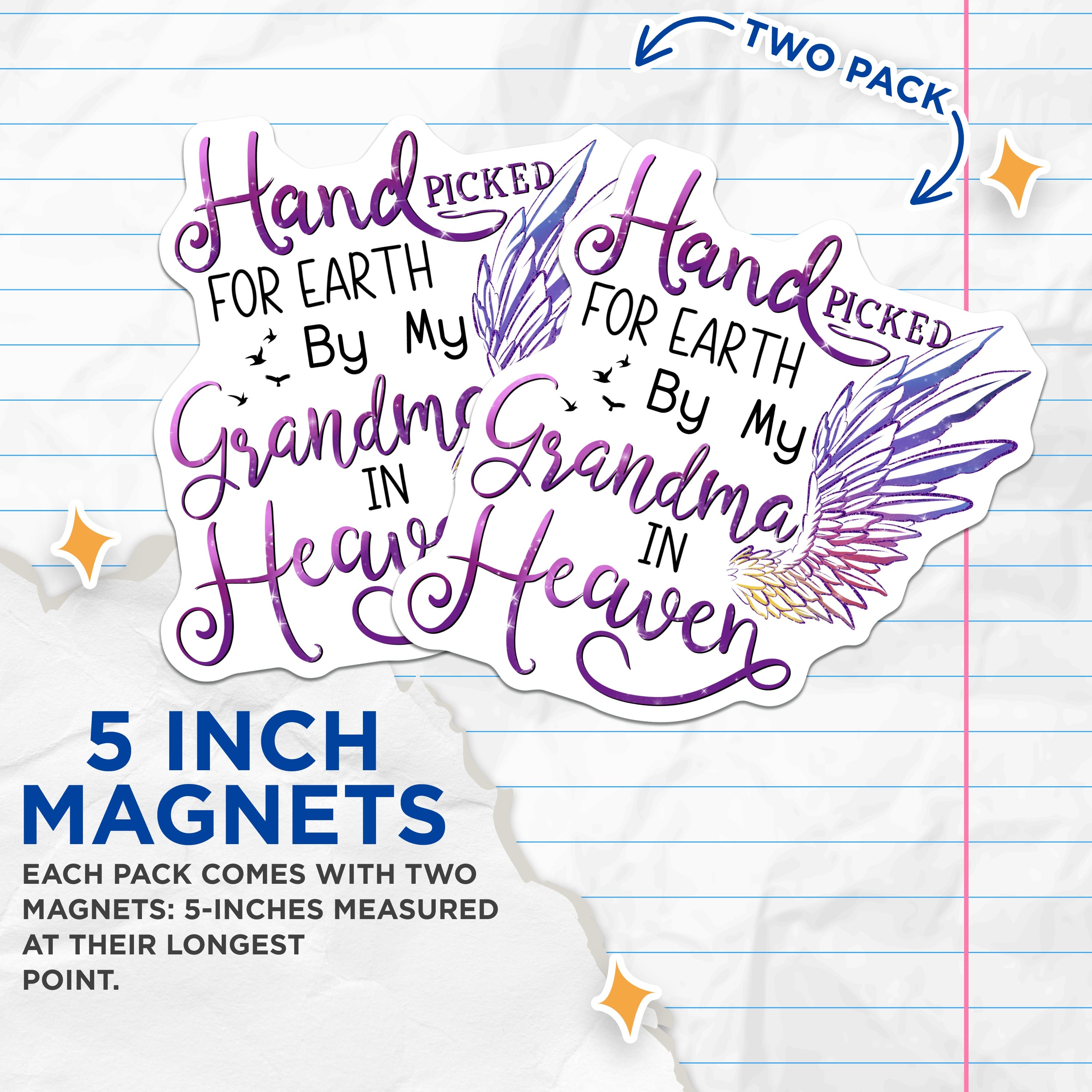 (2 Pack) Grandma in Heaven Magnets - Memorial Remembrance Decor - Angel Grandparent Memory - 5 Inches On Longest Side - Thick Durable Magnet - Made in USA - MAG37400